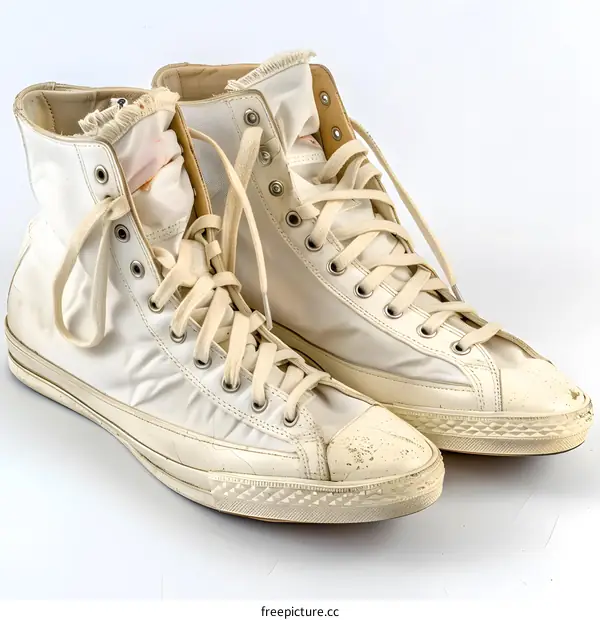 Pair of White High Top Sneakers on White Background