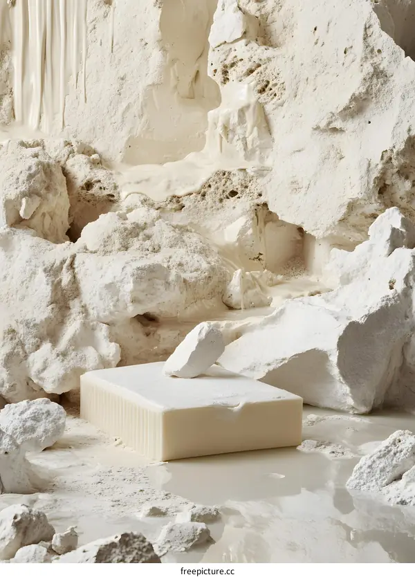 Abstract Minimalist Still Life with White Rocks and Liquid