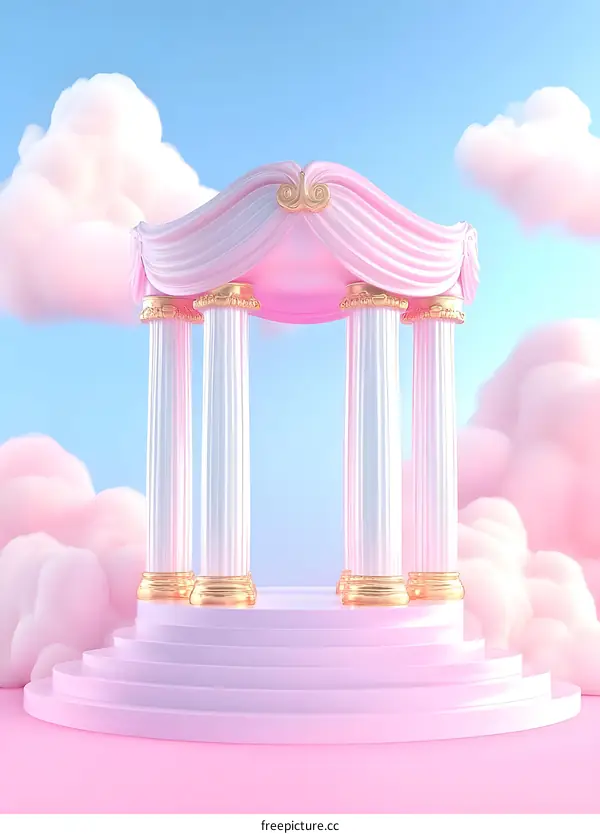 Pink Cloud Archway with Golden Details