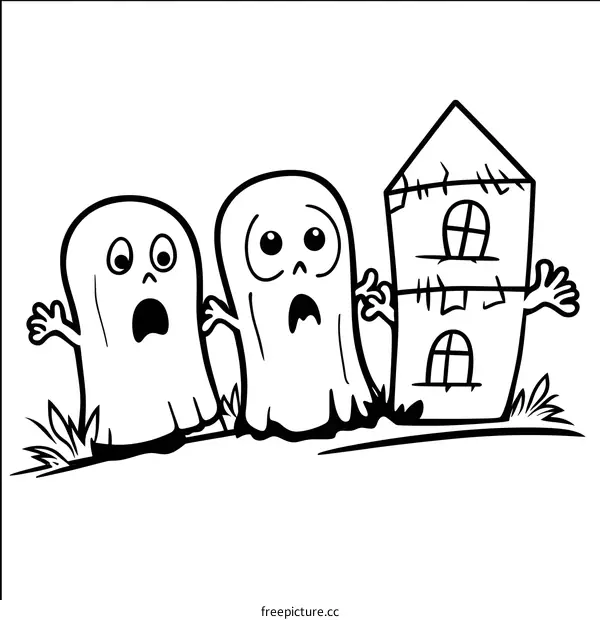 Halloween Ghost and Haunted House Illustration