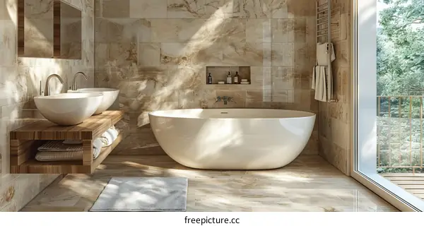 Modern Bathroom Design with Natural Stone Tiles