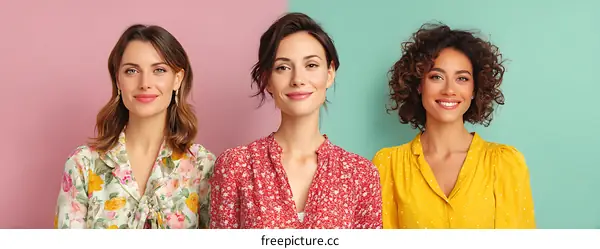 Three Diverse Women Posing Against a Colorful Background