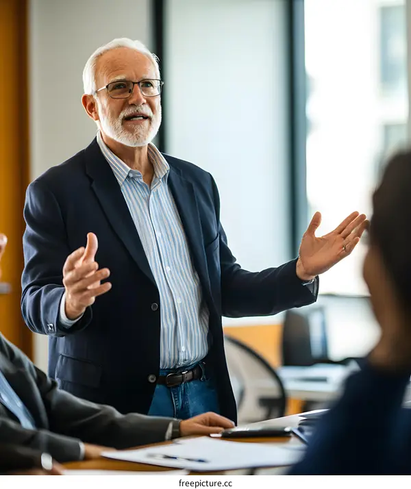 Senior Businessman Giving a Presentation to a Group of Colleagues