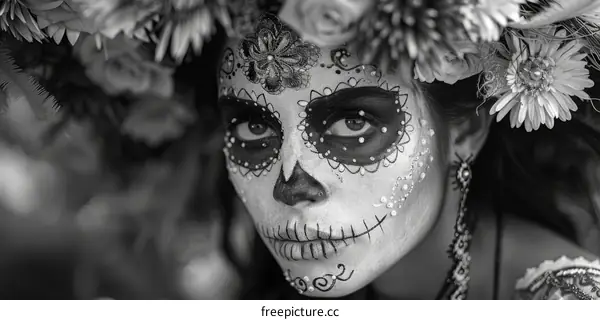 Woman with Sugar Skull Makeup for Day of the Dead