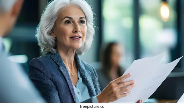 Senior Businesswoman Discussing Documents in Meeting