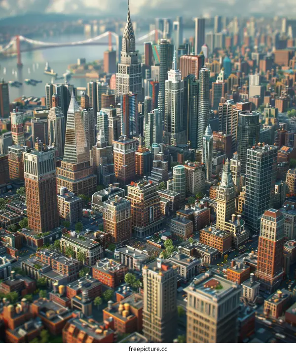 Aerial View of Cityscape with Skyscrapers and Traffic