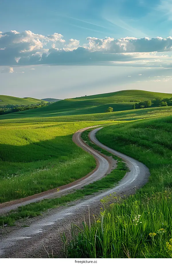 Green Fields and Winding Country Road