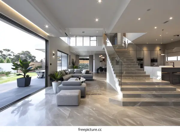 Luxury Modern House with Open Floor Plan and Marble Staircase