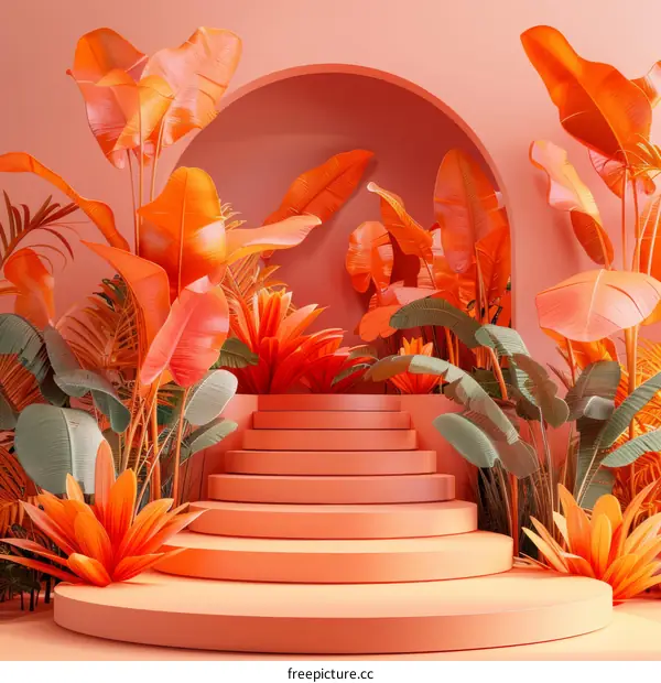Vibrant Foliage Ascends Geometric Staircase