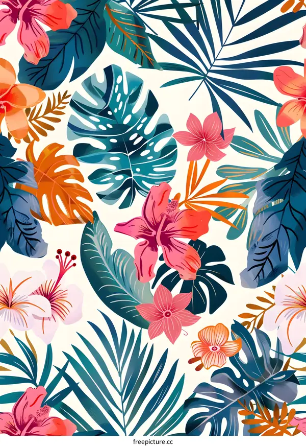 Tropical Floral Pattern Seamless Illustration