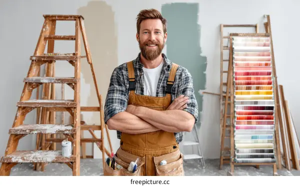Smiling Caucasian Construction Worker in a Home Renovation Project