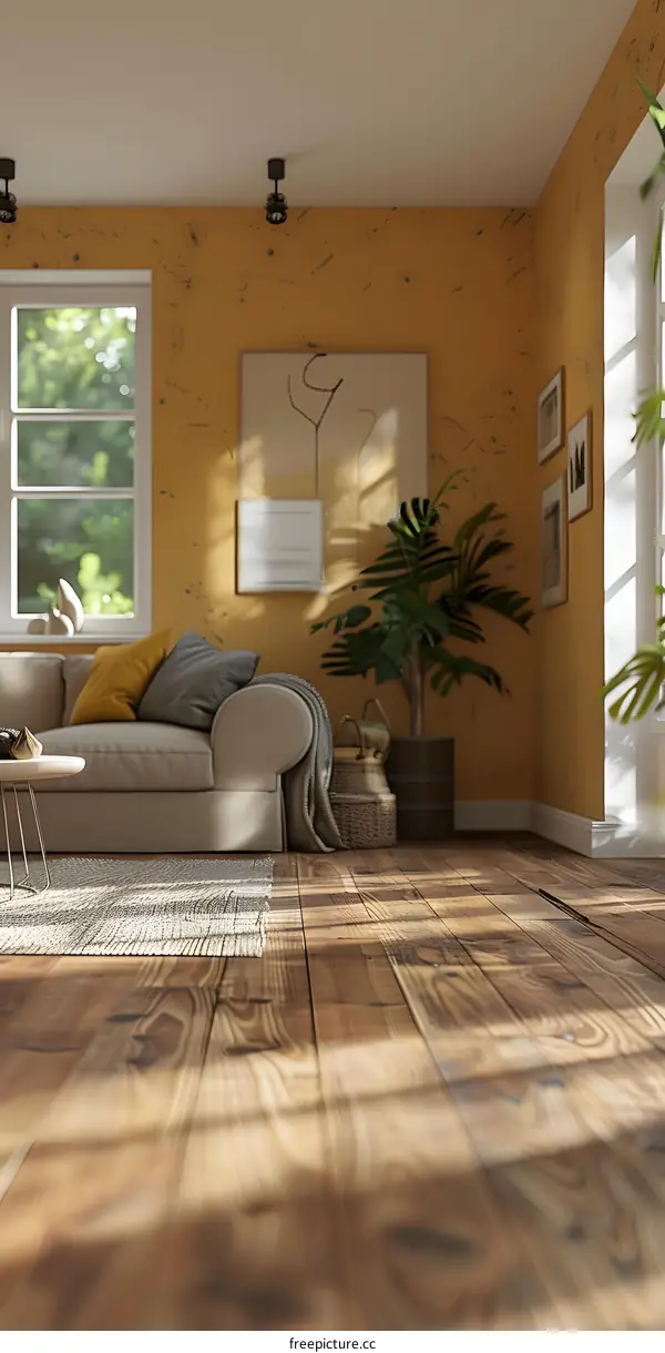 Sunlit Living Room with Wooden Floor
