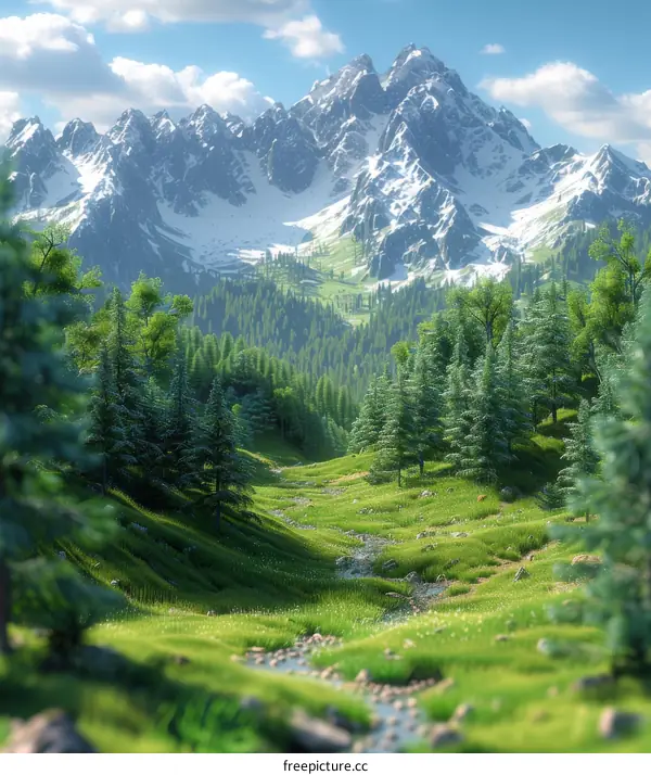 Lush Valley with Majestic Mountains in the Distance