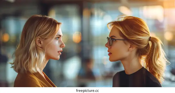 Two businesswomen having a serious conversation in an office