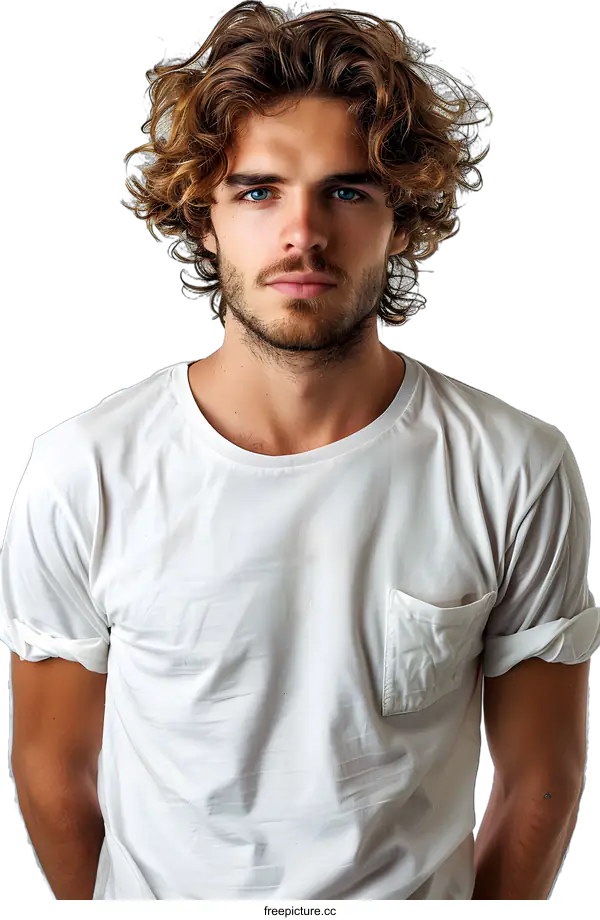 [Transparent Background PNG]Portrait of a Young Man with Curly Hair