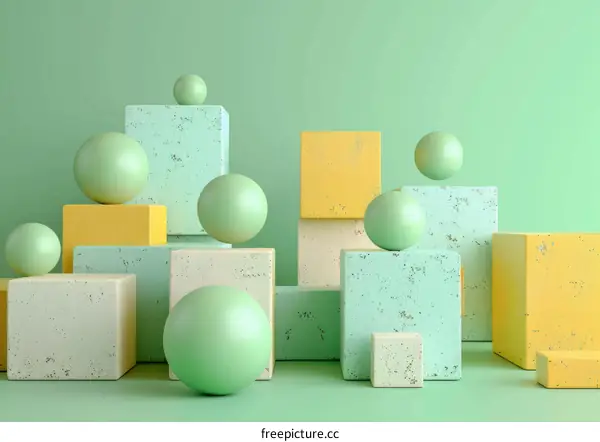 Colorful 3D Spheres and Cubes Composition Background