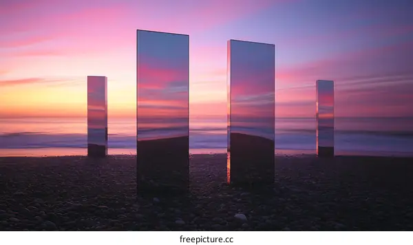 Abstract Minimalist Sunset Reflection Artwork on Sea Coast
