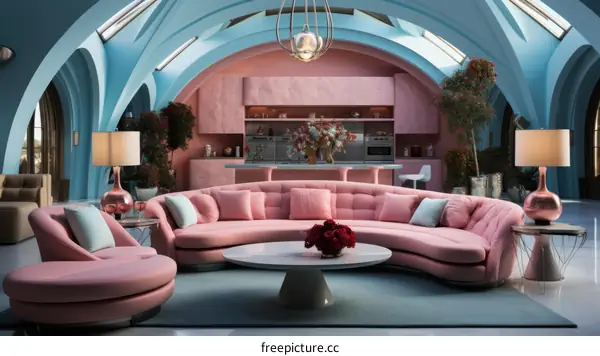 Living Room with Pink and Blue Accents