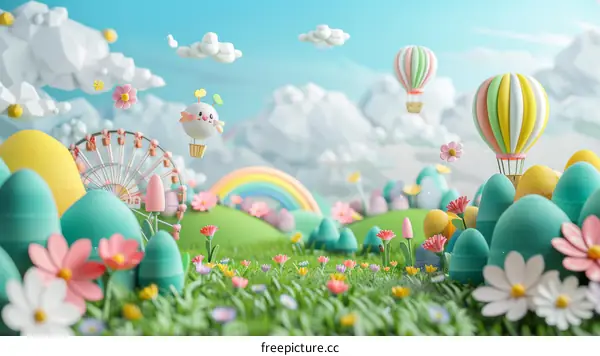 A Whimsical 3D Illustration of an Easter Egg Wonderland