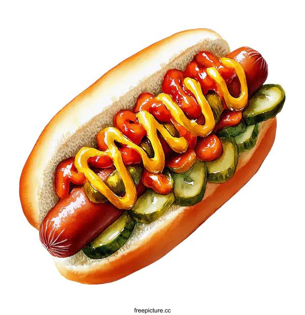 [Transparent Background PNG]Watercolor Illustration of a Delicious Hot Dog