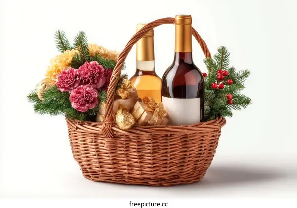 Wine Gift Basket with Flowers and Chocolates