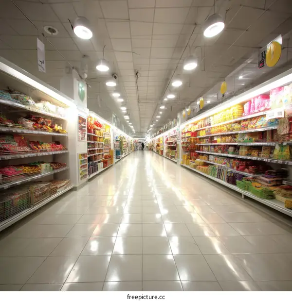 Supermarket Aisles Filled with Food Products