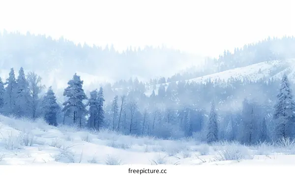 Snow-covered pine trees on a hillside
