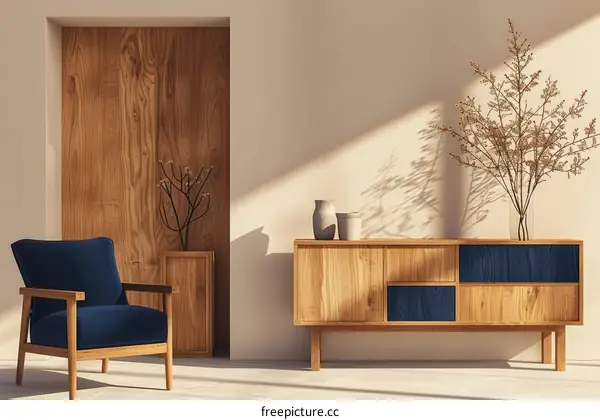 Blue and Wood: Modern Home Interior Decor