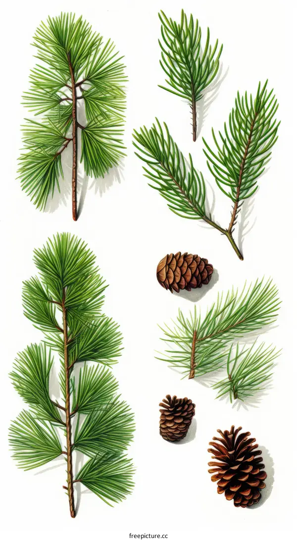 Pine Tree Branches and Cones: A Watercolor Illustration