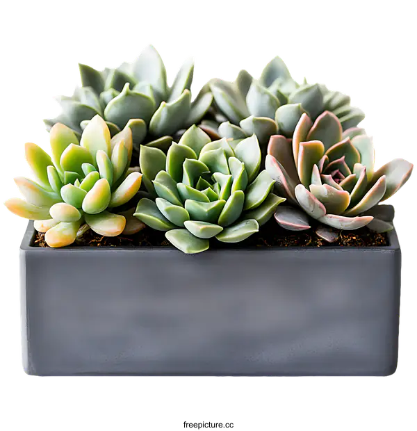 [Transparent Background PNG]Succulents Arrangement in a Gray Planter