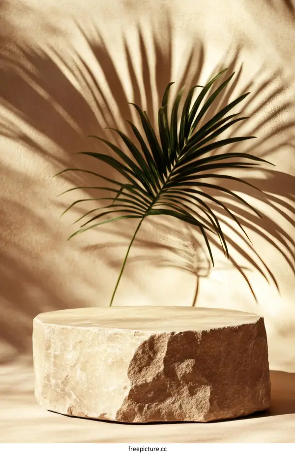 Beige Stone Pedestal with Palm Leaf Shadow