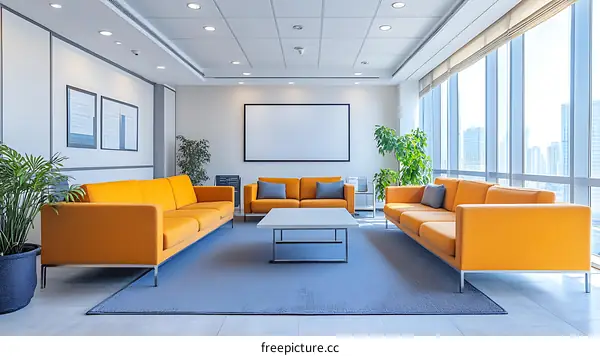 Modern Office Lounge Area with Large Windows