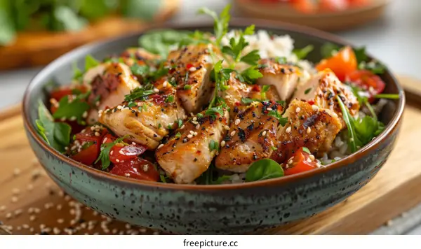 Grilled Chicken Breast with Rice and Vegetables