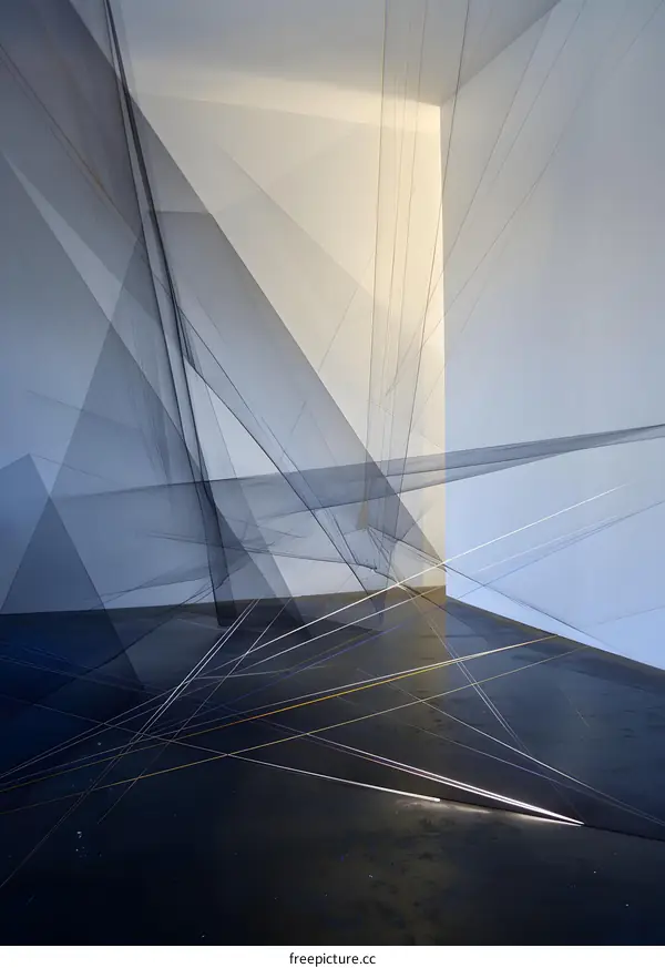 Abstract Installation Art with White and Blue String