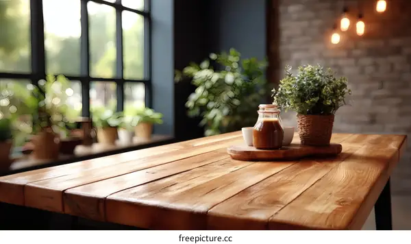 Rustic Wooden Table Top with Decorated Display