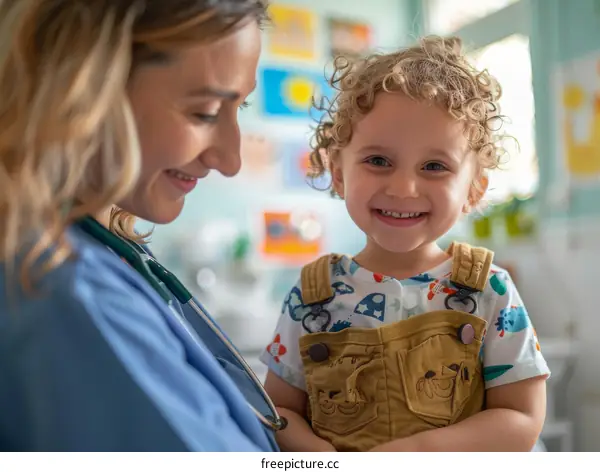 Toddler smiling at the doctor during a checkup