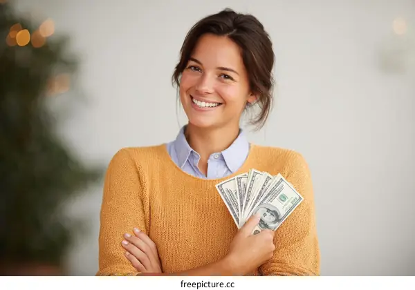 Happy Woman Holding Money