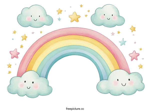 [Transparent Background PNG]Cute Rainbow and Clouds Illustration