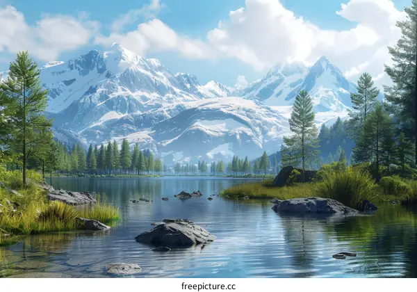 Serene Mountain Lake with Crystal-Clear Water