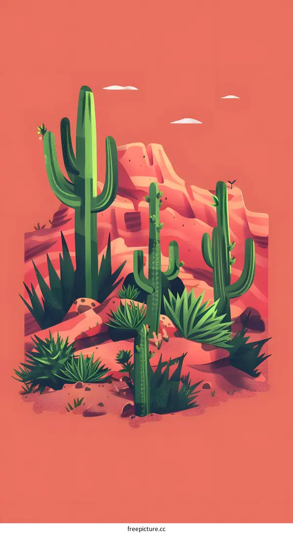 Desert Cactus Landscape Illustration