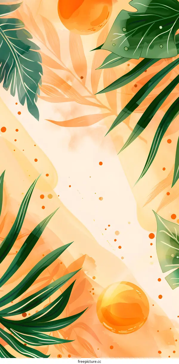 Tropical Leaves and Sun with Abstract Background