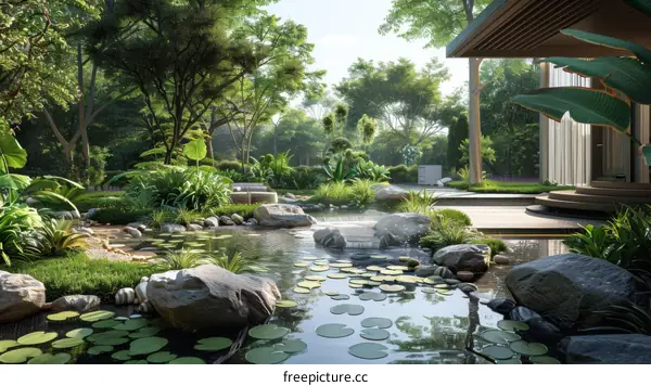 Tropical Garden Landscape Design with Modern Architecture