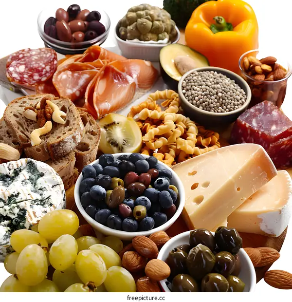 Assortment of Delicious Food on a Wooden Platter