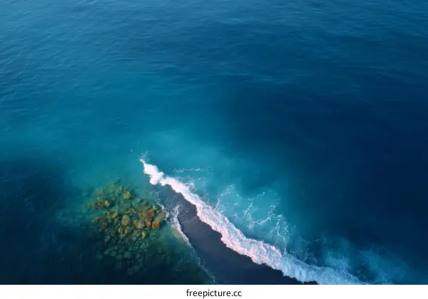 High Angle View of Ocean Waves Crashing on Shore