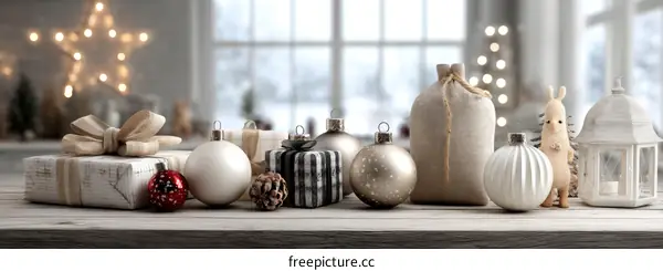 Christmas Decoration on Wooden Table