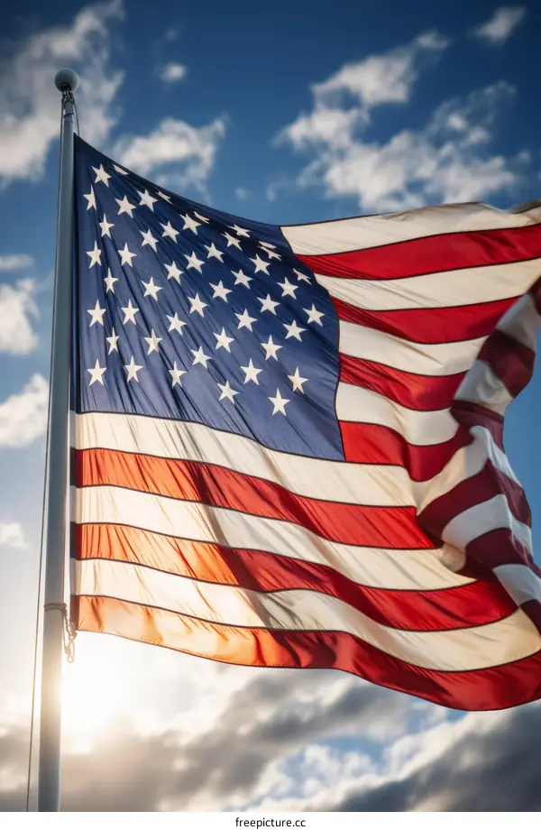 American Flag Waving Proudly in the Wind