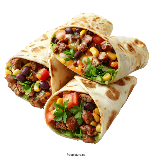 [Transparent Background PNG]Three burritos with various fillings