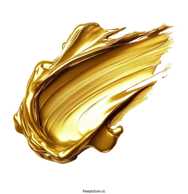 [Transparent Background PNG]Golden Liquid Paint Stroke Abstract Art