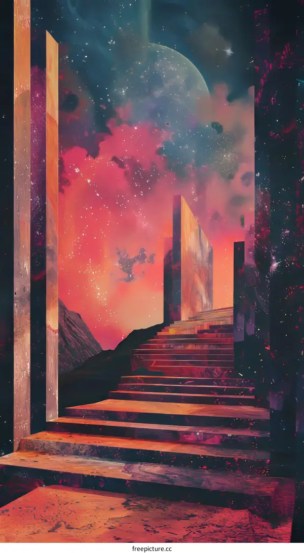 Surreal Staircase Leading to a Doorway in a Landscape