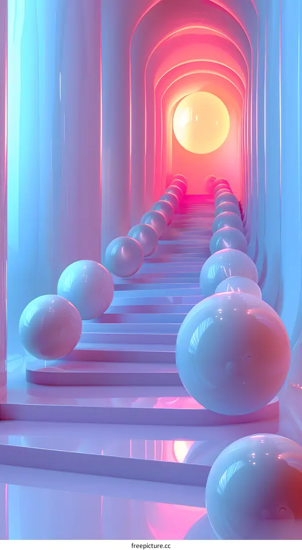 Neon Stairway with Spheres